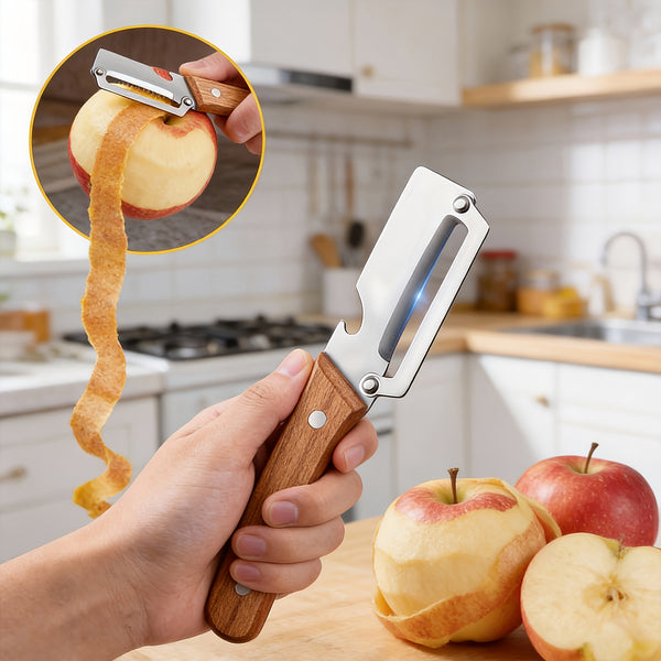 2pcs Stainless Steel Peeler And Slicer with Wooden Handle And Ideal for Sugarcane, Fruits, And Vegetables | Multifunctional, Durable Peeling Tool And Vegetable Slicer, Perfect for Parties And Picnics