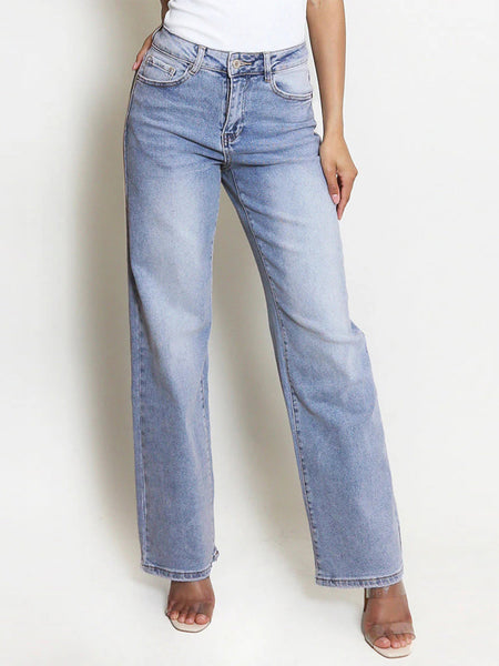 [Petite]KatchMe Women'S Wide Leg Jeans - Mid Rise Relaxed Fit Denim Pants, Soft Stretch Comfortable Trousers for Fall & Winter, Streetwear Casual Bottoms