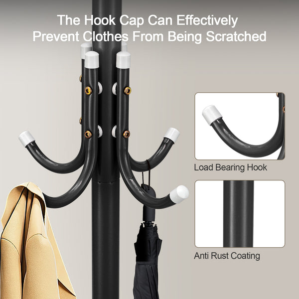 Coat Rack Stand 3-Tier 175cm Tall Metal Coat and Hat Stand with 12 Hooks for Living Room, Bedroom & Hallway