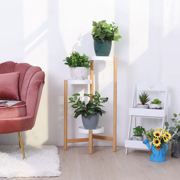Bamboo Plant Stands Indoor, 3 Tier Tall Corner Plant Stand Holder & Plant Display Rack for Outdoor Garden