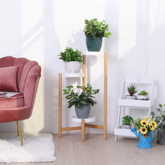 Bamboo Plant Stands Indoor, 3 Tier Tall Corner Plant Stand Holder & Plant Display Rack for Outdoor Garden