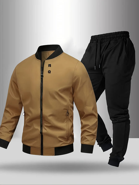 [Maigiqi] Casual Set Men'S Spring Autumn Easy Athletic Two-Piece Outfit Polo Collar Jacket