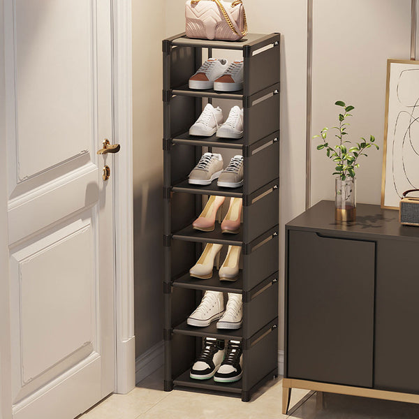 6/ 7/ 8 Tiers Metal Shoe Rack, Vertical Tall Narrow Shoe Rack Sturdy Free Standing Metal Shoe Shelf Storage Organizer, Multifunctional Shoe Cabinet, Space-saving Shoe Stand, Large Capacity Footwear Holder Corner Shoe Storage Rack for Closet Bedroom Entryw