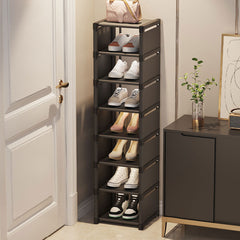 6/ 7/ 8 Tiers Metal Shoe Rack, Vertical Tall Narrow Shoe Rack Sturdy Free Standing Metal Shoe Shelf Storage Organizer, Multifunctional Shoe Cabinet, Space-saving Shoe Stand, Large Capacity Footwear Holder Corner Shoe Storage Rack for Closet Bedroom Entryw