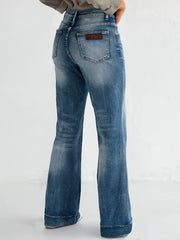 Women's Vintage Light Blue High-Waist Stretch Bootcut Jeans, Slim Fit with Tummy Control, Flattering and Leg-Lengthening, Y2K Street Style for Daily Casual Wear, Soft Washed, Breathable, Skin-Friendly, Suitable for All Seasons, Machine Washable