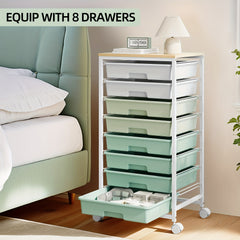 KINGRACK Heavy-Duty Rolling Storage Cart with 8 Drawers & Tabletop - Stackable Mobile Organizer Trolley, Suitable for Home, Office, Bedroom, Classroom, Space-Saving with Assembly, Tabletop Shelf for Small Spaces, Storage Drawer Units