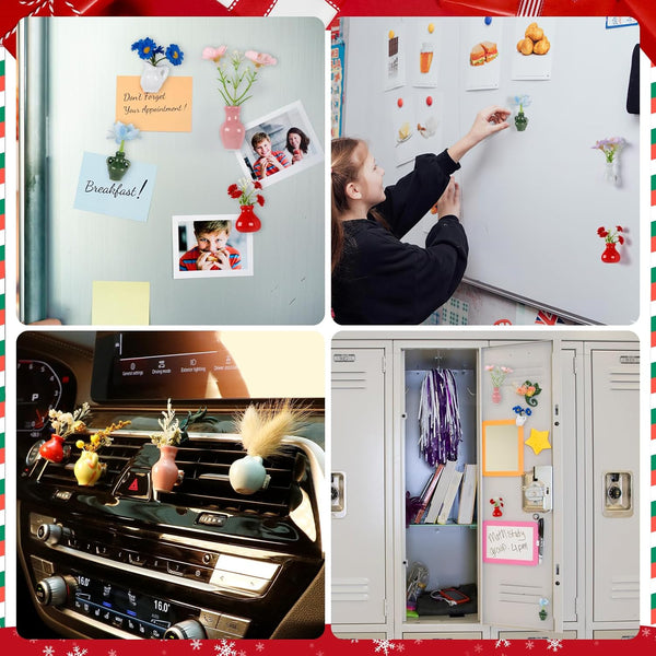 2025 Christmas Advent Calendar Mini Ceramic Vase Fridge Magnets with Plants Christmas Countdown with Mini Fridge Magnets, Fridge Decor for Kitchen Office Daily Surprise Gift