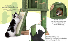Costoffs Cat Tree, 107cm Cactus Cat Tree, Cat Furniture with Natural Sisal, Cactus Cat Tower with Platform, Condo, Basket, Scratching Posts, Board & Hanging Ball, Cat Furniture for Small/Medium Cats