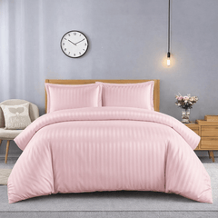Luxurious Hotel Quality Egyptian Stripe Duvet/Quilt Cover Bedding Set with Pillowcases All Sizes Bedding Set - 3pcs Hypoallergenic Satin Stripes Microfiber Duvet Quilt Cover with Pillow Cases - Soft Comfortable, Durable Breathable & Anti-Wrinkle Duvet Cov