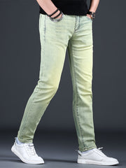Men'S Jeans, Elastic, Easy, Denim Trousers, Slimming, Slim Fit, Green Men'S Clothing, Multi-Process Men'S Pants, Suitable for All Seasons