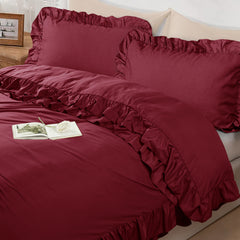 3-Piece Ruffle Frilled Duvet Cover Set – Soft, Comfortable Bedding with Pillowcases, Button Closure, Elegant Layered Design