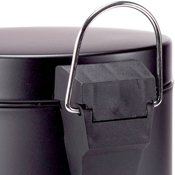 3L Pedal Bin Round Matt Black - Stainless Steel Pedal Bin with Lid - Household Rubbish Bin for Bathroom, Kitchen & Office - Rustproof Dustbin with Removable Plastic Container - Garbage