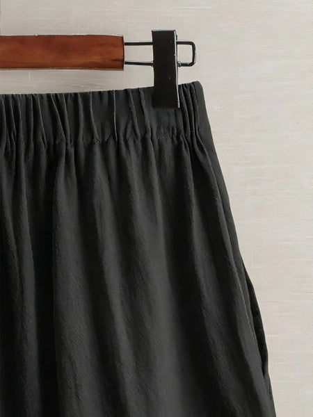 Women'S 100% Linen High Waist Shorts, Elastic Waist Button Front Loose Casual Bermuda Shorts for Daily Commute & Summer Vacation