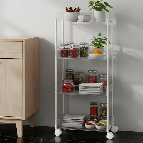 2/3/4-Tier Transparent Storage Cart - Multi-Functional Rolling Organizer with Wheels | for Bathroom, Kitchen, Laundry Room | Snack & Toiletries Holder (Easy Assembly)