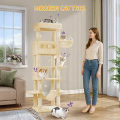 Cat Tree for Indoor Cats, 170cm Large Tall Cat Tower, Multi-Level Cats House with Condo, 8 Scratching Posts, Hammock, 4 Pom Poms