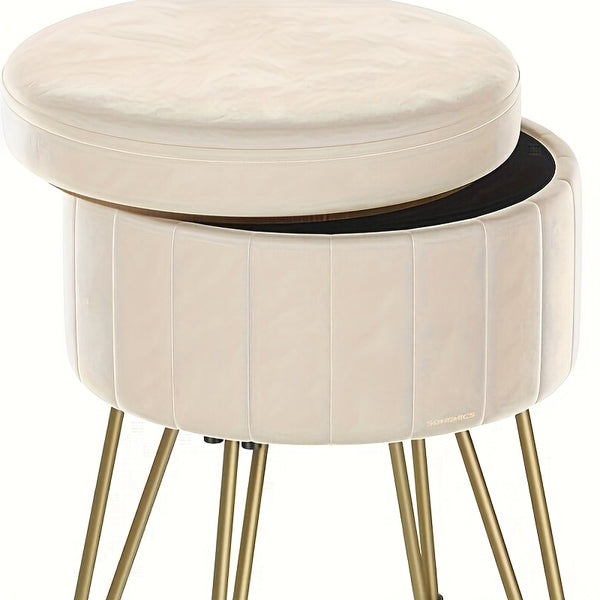 Storage Ottoman, Velvet Dressing Table Stool, 39 X 44.4 Cm (Dia. X H), Round Storage Stool Seat, 4 Metal Legs, For Dressing Room, Living Room, Bedroom