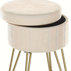 Storage Ottoman, Velvet Dressing Table Stool, 39 X 44.4 Cm (Dia. X H), Round Storage Stool Seat, 4 Metal Legs, For Dressing Room, Living Room, Bedroom