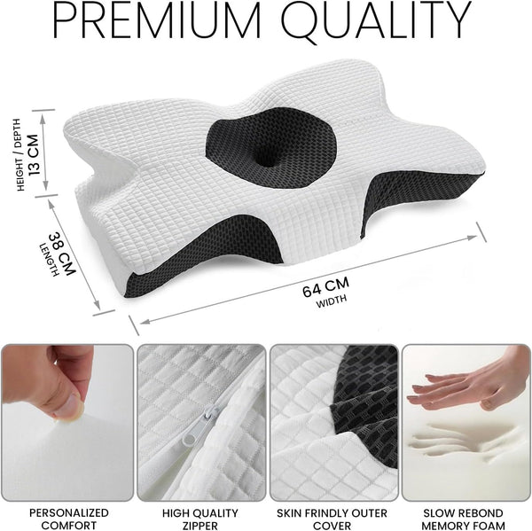 GC GAVENO CAVAILIA Contoured Memory Foam Pillow | Ergonomic Design for Head & Neck Support | Breathable Fabric Cover | 64x38 cm | Suitable for Back, Side & Stomach Sleepers