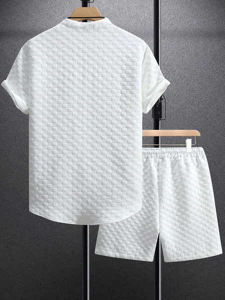 Men'S Casual Short Sleeve Button-Up Shirt & Shorts Set - Solid Black, Breathable Polyester Blend, Regular Fit for Summer, Everyday Comfort, Casual Summer Wear | Buttonup Shirt | Polyester Blend