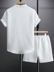 Men'S Casual Short Sleeve Button-Up Shirt & Shorts Set - Solid Black, Breathable Polyester Blend, Regular Fit for Summer, Everyday Comfort, Casual Summer Wear | Buttonup Shirt | Polyester Blend