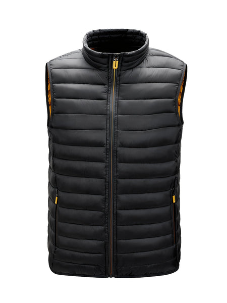 Men'S Lightweight Vest, Men'S Jacket, Autumn And Winter Vest, Stand-Up Collar Solid Color Casual Zipper Pocket Vest