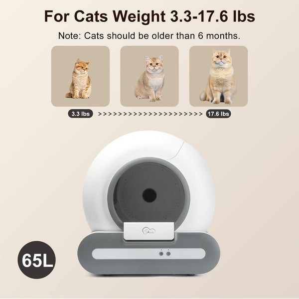 DOEL Self-Cleaning Cat Litter Box Automatic Cat Litter Box with Litter Mat And Trash Bags 65L Large Capacity Cat Toilet App Control 2.4G Wifi, Without Battery