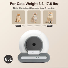 DOEL Self-Cleaning Cat Litter Box Automatic Cat Litter Box with Litter Mat And Trash Bags 65L Large Capacity Cat Toilet App Control 2.4G Wifi, Without Battery