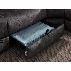 Vegas Grey Fabric Power Reclining Sectional Sofa with Storage Drawer