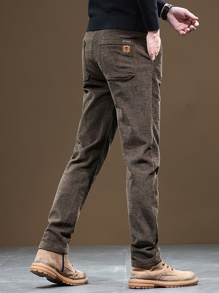 Autumn/Winter Men's Warm Casual Pants, Business Casual Slim-Fit Chenille Trousers, Solid Color