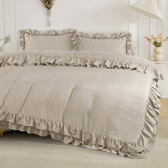 3-Piece Ruffle Frilled Duvet Cover Set – Soft, Comfortable Bedding with Pillowcases, Button Closure, Elegant Layered Design