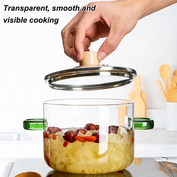 2pcs Glass Casserole Pot Suitable for All Stoves (Gas/Electric/Induction) - Thickened Heat-Resistant Shatterproof Soup Noodle Gravy Pot with Easy-Pour Spout & Even Heating Base, Heavy-Duty Glass Cookware for Home