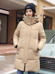 Sophisticated Winter Coat for Women Featuring a Hood And a Full Zipper, Perfect for Chilly Days. This Long-Sleeve Jacket Offers a Tailored Fit And Is Suitable for Both Outdoor And Everyday Travel. Dry Clean Only, Made with High-Quality Materials
