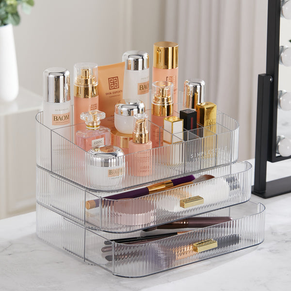 Makeup Organiser Storage Drawers, Stackable Skincare Cosmetic Organizer Acrylic Large, Tidy for Lipstick, Nail Care, Perfume, Jewelery, Brush, Vanity, Dresser, Bedroom, Bathroom