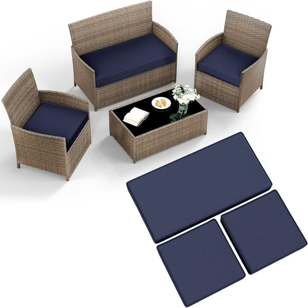 3pcs Rattan Outdoor Furniture Seat Cushion Pads, Outdoor Replacement Cushions for Rattan Set, Water-Resistant Outdoor Chair Cushions Garden Seat Cushion Pads