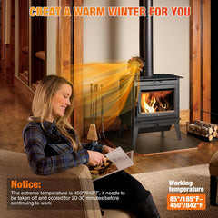 Heat-Powered Wood Stove Fan Compatible for wood/ pellet/ log burners - 8-Blade Portable Fireplace Fan with Temperature Reminder, Non-Electric Air Circulation System, Stove Top Fan for log burners & Fireplaces