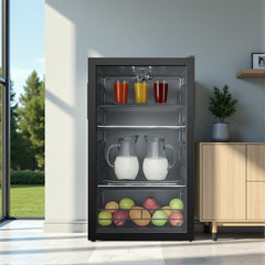 Midea COMFEE' Under Counter Drinks Fridge - 93L Capacity, Holds Up To 115 Cans, Precision Cooling (2℃ To 15℃), Full-Length Low-E Glass Door, Removable Shelves, LED Light, Low Noise [Energy Class E] - Essential for Home Kitchens & Dorms