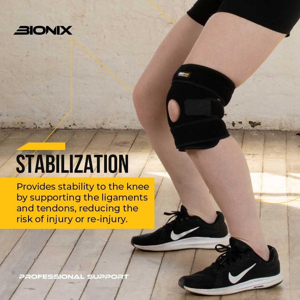 Bionix Knee Support with Open Patella - Adjustable Knee Brace for Arthritis, Sports Injury, Meniscus Tear, Joint Pain, ACL, Runners Knee Support for Men and Women - Knee Brace with 3 Straps