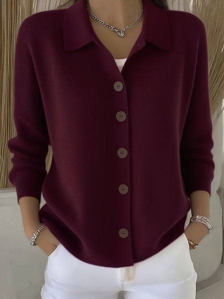 Button-Front Lapel Sweater Cardigan, New Autumn And Winter Solid-Color Casual Cardigan