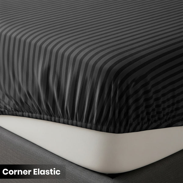 1pc Extra Deep Striped Fitted Sheet 40cm – Soft & Comfortable Microfiber Bedding, Breathable & Smooth, Machine Washable Bed Sheet Suitable for Bedroom