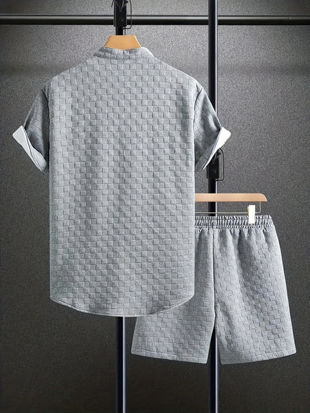 Men'S Casual Short Sleeve Button-Up Shirt & Shorts Set - Solid Black, Breathable Polyester Blend, Regular Fit for Summer, Everyday Comfort, Casual Summer Wear | Buttonup Shirt | Polyester Blend
