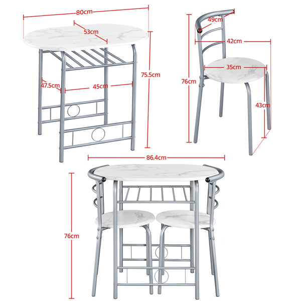 Costoffs 3pcs Dining Table Set with Space Saving Table and 2 Chairs, Modern Kitchen Table Set with Steel Legs and Storage Rack for Kitchens/Balconies/Bedrooms/Apartments/Cafés, Natural/Drift Brown/White