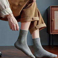 Men's Thick Warm Socks, 5 Pairs, Daily Solid Color Knee-High Winter Men’s Socks, Thermal Insulated Cold Weather Boot Socks, Classic Soft Material Hand-Wash Only for Shoes and Fashion