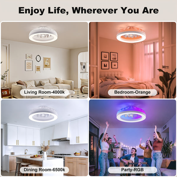 Brushless Remote Control Ceiling Fan with Light, 3000K-6500K Stepless Dimmable RGB Ambient Fan Light, 6-Speed Quiet Fan with Timer & Memory, Dimmable LED Modern Fan Lamp for Bedroom Living Room Dining Room