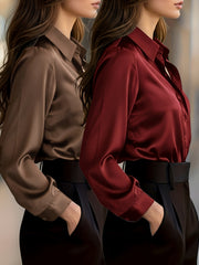 Ladies' 2pcs Top Set: High-end Solid Color Long-sleeve Shirt with Lapel, Simple and Fashionable Design, Light Luxury Commuting Top That Exudes Elegance and Professionalism. Suitable for Various Occasions Such as the Workplace, Dates, and Daily Wear