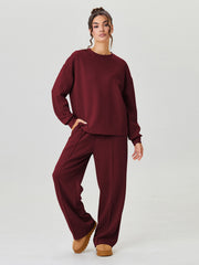 Women'S Minimalist Round Neck Loose Top And Exposed Stitch Trousers Co-Ord, Soft Womenswear