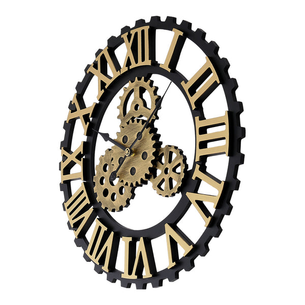 50cm European Vintage Gear Wall Clock with Large Roman Numerals, Outdoor Garden Wall Clock, Industrial Style Giant Open Face Skeleton Clock, Silent Non-Ticking Quartz Clock, Living Room Bedroom Office Kitchen Patio Bar Farmhouse Clock, Christmas & Hallowe