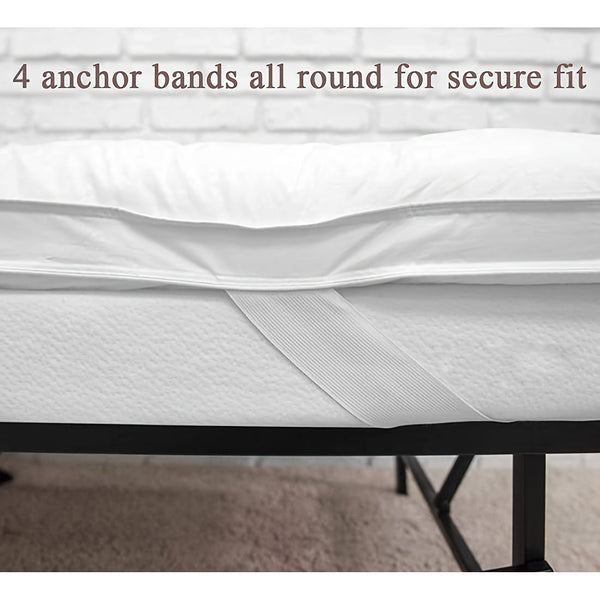 1pc Hotel Quality Mattress Topper - 4-Inch/10cm Thick Plush Bed Pad with Quilted Cover, Compatible for Single/Double/King Beds, Machine Washable White Mattress (Elastic Straps for Secure Fit)