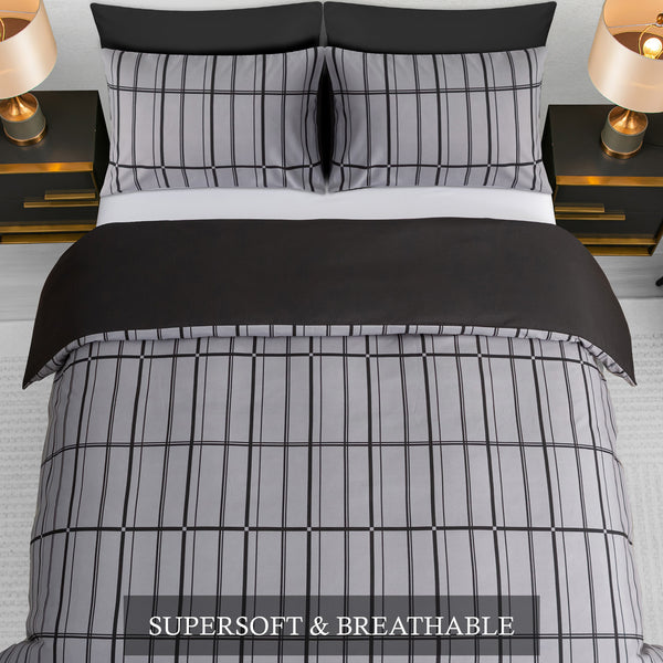 Luxury Reversible Duvet Cover Set with Matching Pillowcases – Single, Double, King & Super King Sizes – Soft Breathable Microfiber Bedding Set UK – Brick Pattern