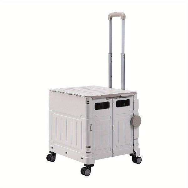 75L White and Gray Large Capacity Plastic Shopping Cart, Miscellaneous Storage and Handling Cart, Multi Functional Seat Trolley with Wheels and Adjustable Function
