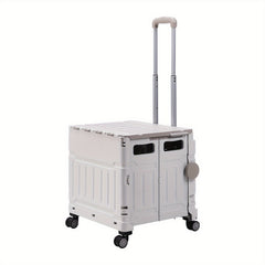 75L White and Gray Large Capacity Plastic Shopping Cart, Miscellaneous Storage and Handling Cart, Multi Functional Seat Trolley with Wheels and Adjustable Function